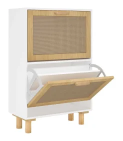 New Schoenenkast 52x25x80 cm bewerkt hout en natuurlijk rattan wit Organiseren