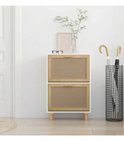 New Schoenenkast 52x25x80 cm bewerkt hout en natuurlijk rattan wit Organiseren
