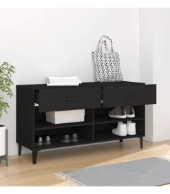 Best Schoenenkast 102x35x55 cm bewerkt hout zwart Organiseren