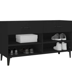 Best Schoenenkast 102x35x55 cm bewerkt hout zwart Organiseren