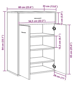 Discount Schoenenkast 60x35x84 cm bewerkt hout artisanaal eikenkleur Organiseren