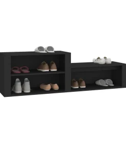Best Schoenenkast 150x35x45 cm bewerkt hout zwart Organiseren