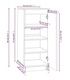 Schoenenkast 35x35x80 cm massief grenenhout zwart Organiseren