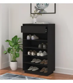 Best Schoenenkast 60x34x105 cm massief grenenhout zwart Organiseren