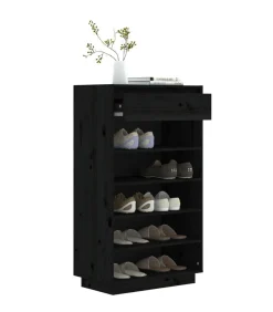 Best Schoenenkast 60x34x105 cm massief grenenhout zwart Organiseren