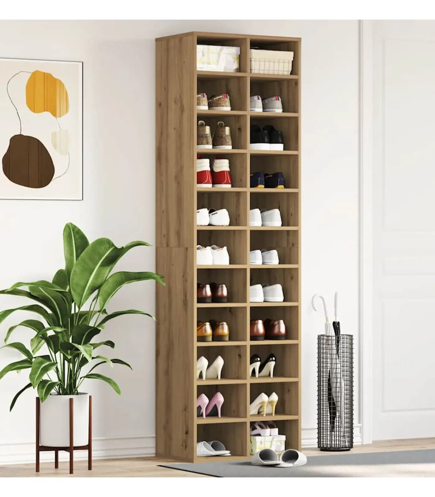 Discount Schoenenkast 54x34x183 cm spaanplaat ambachtelijk eikenkleurig Organiseren