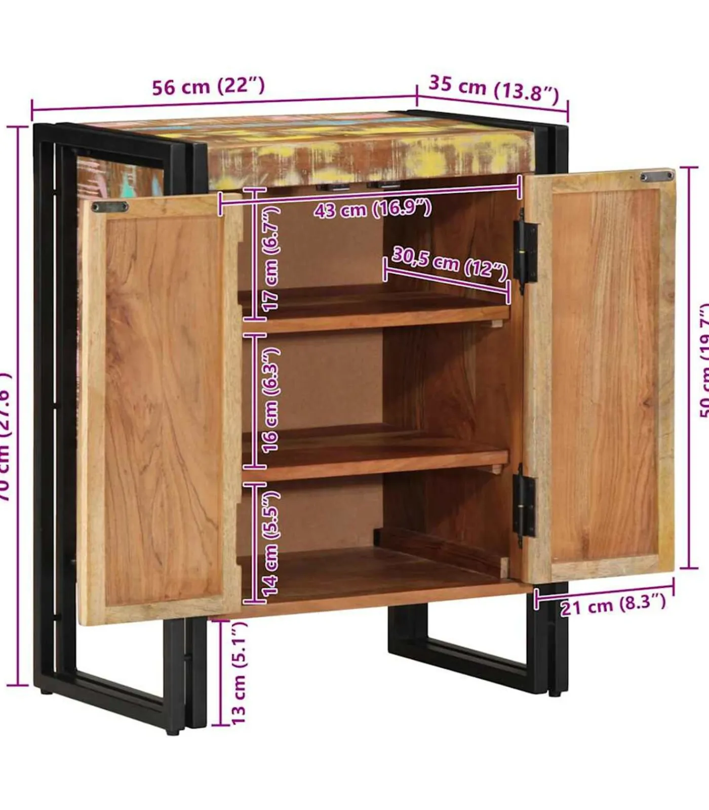 Outlet Schoenenkast Zwart 30 x 30 x 40 cm Massief gerecycled hout Organiseren