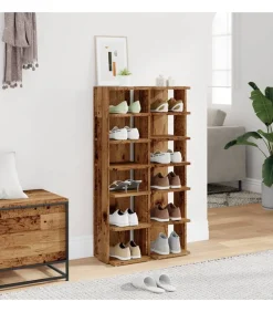 New Schoenenkasten 2 st 28x27x102 cm bewerkt hout oud houtkleurig Organiseren