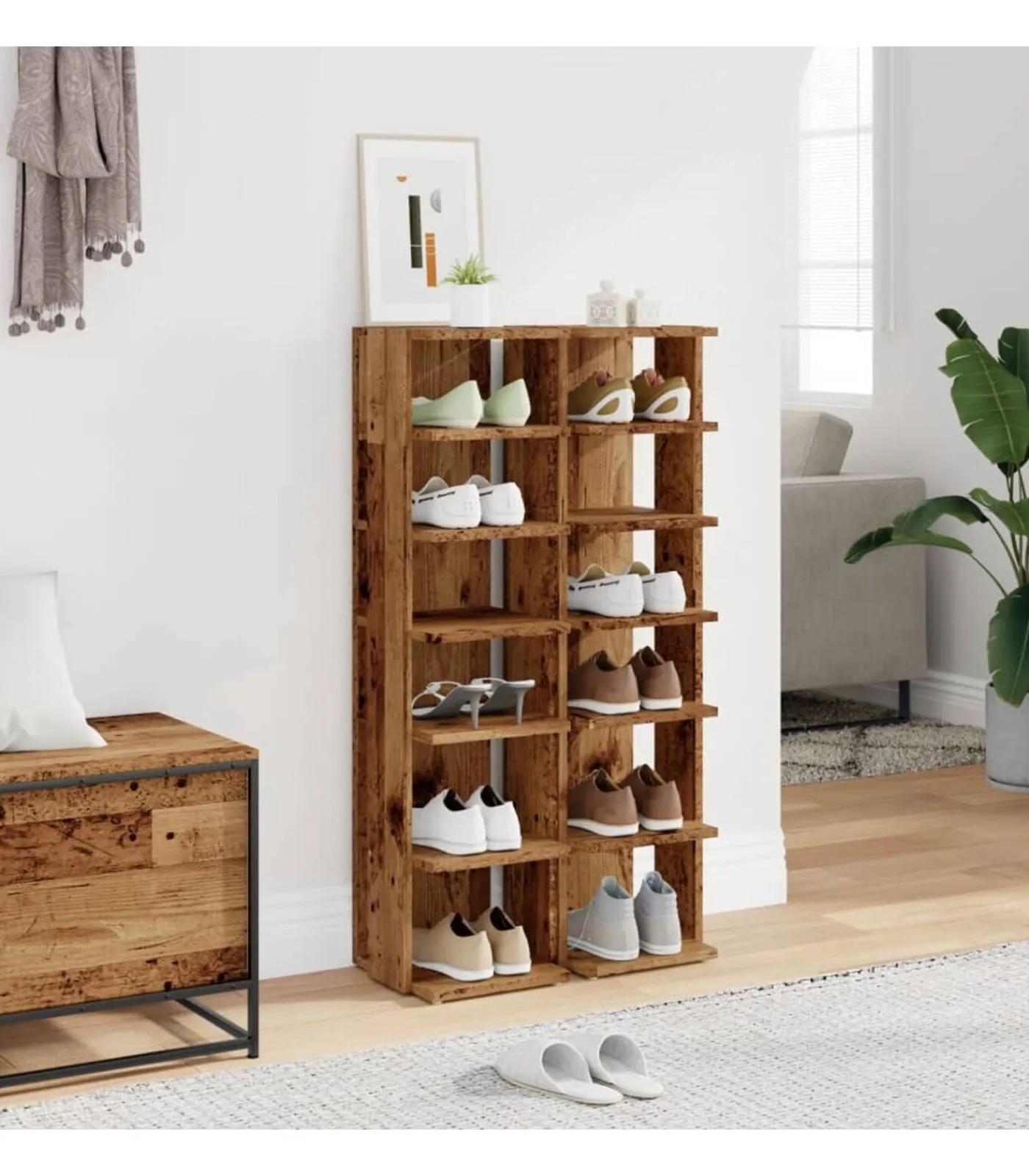 New Schoenenkasten 2 st 28x27x102 cm bewerkt hout oud houtkleurig Organiseren