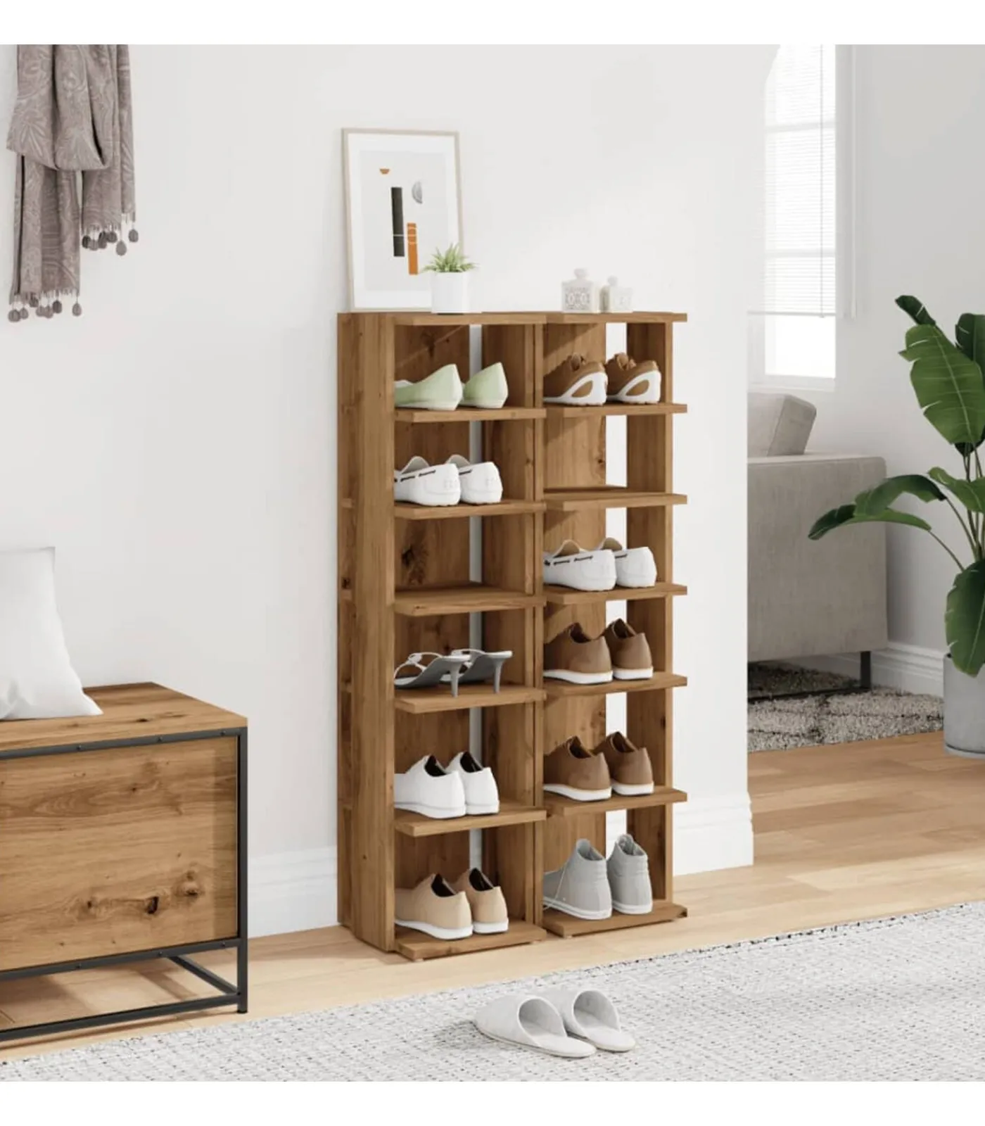 Hot Schoenenkasten 2 st 28x27x102 cm bewerkt hout artisanaal eiken Organiseren