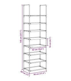 Schoenenrek 8-laags 44x28x145 cm nonwoven stof zwart Organiseren