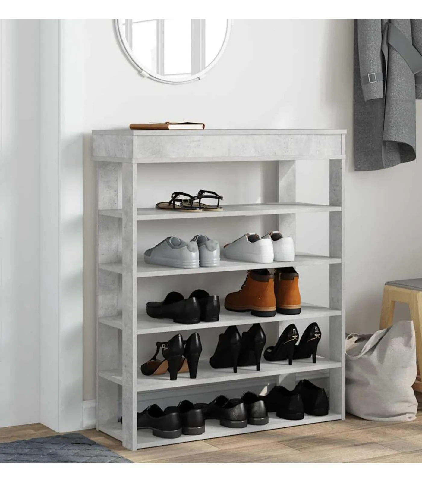 Online Schoenenrek 80x30x98 cm bewerkt hout betongrijs Organiseren