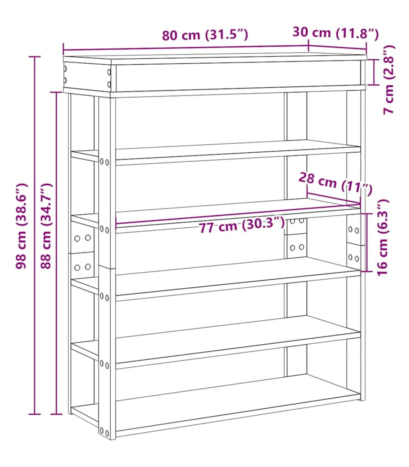 Online Schoenenrek 80x30x98 cm bewerkt hout betongrijs Organiseren