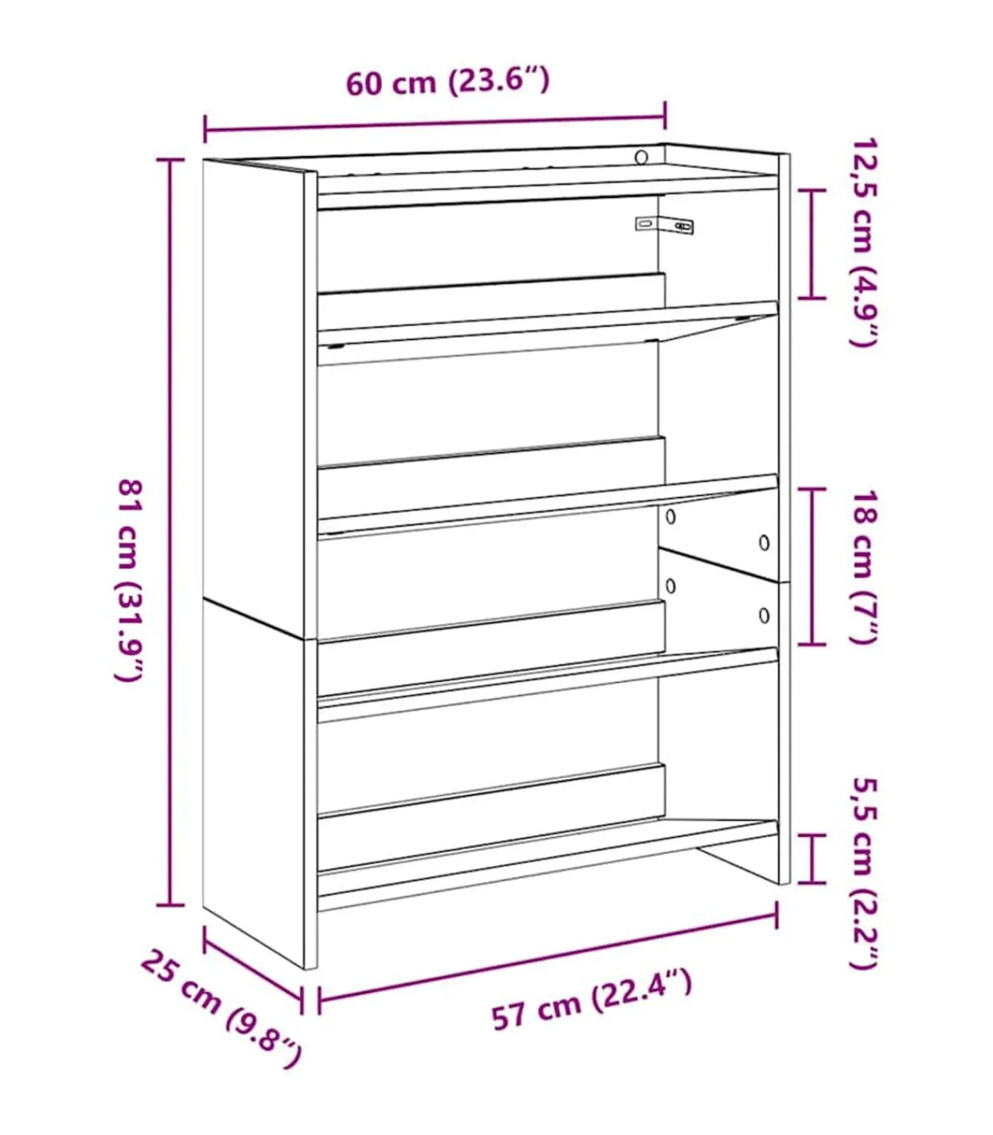 Hot Schoenenrek 60x25x81 cm bewerkt hout gerookt eikenkleurig Organiseren