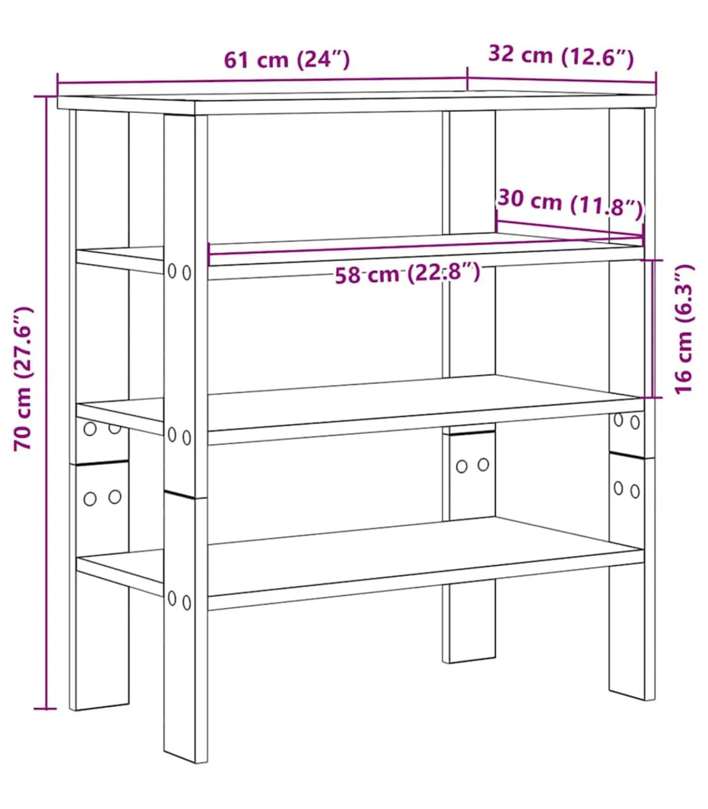 Hot Schoenenrek 61x32x70 cm bewerkt hout wit Organiseren