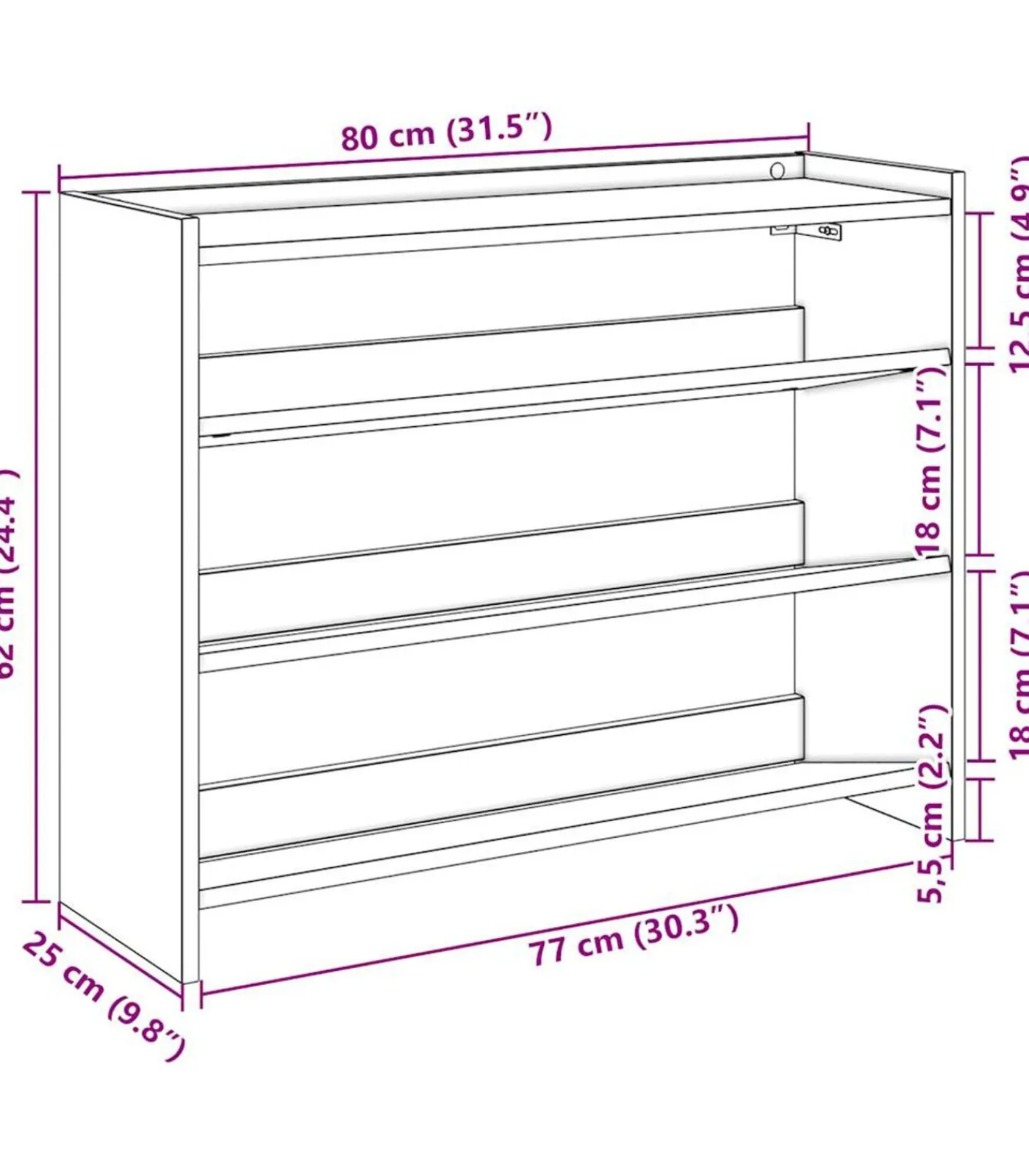 Best Schoenenrek 80x25x62 cm bewerkt hout grijs sonoma eikenkleur Organiseren