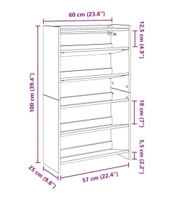 Outlet Schoenenrek 60x25x100 cm bewerkt hout betongrijs Organiseren