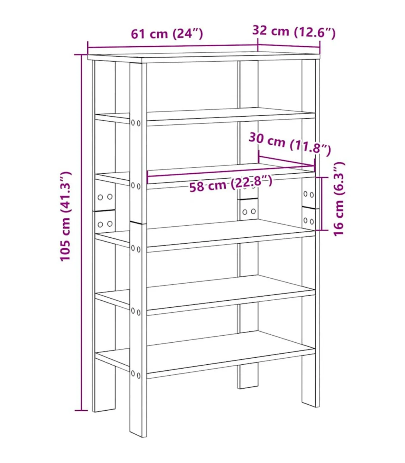 Hot Schoenenrek 61x32x105 cm bewerkt hout bruin eikenkleur Organiseren