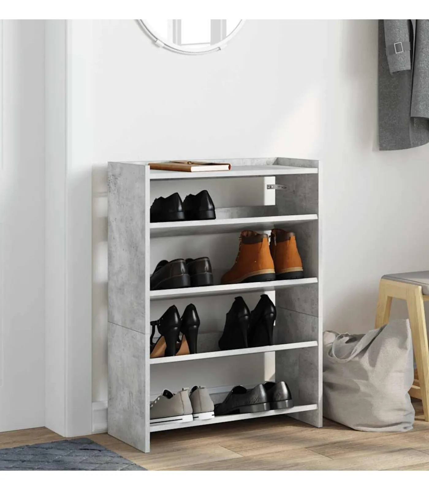 Schoenenrek 60x25x62 cm bewerkt hout betongrijs Organiseren