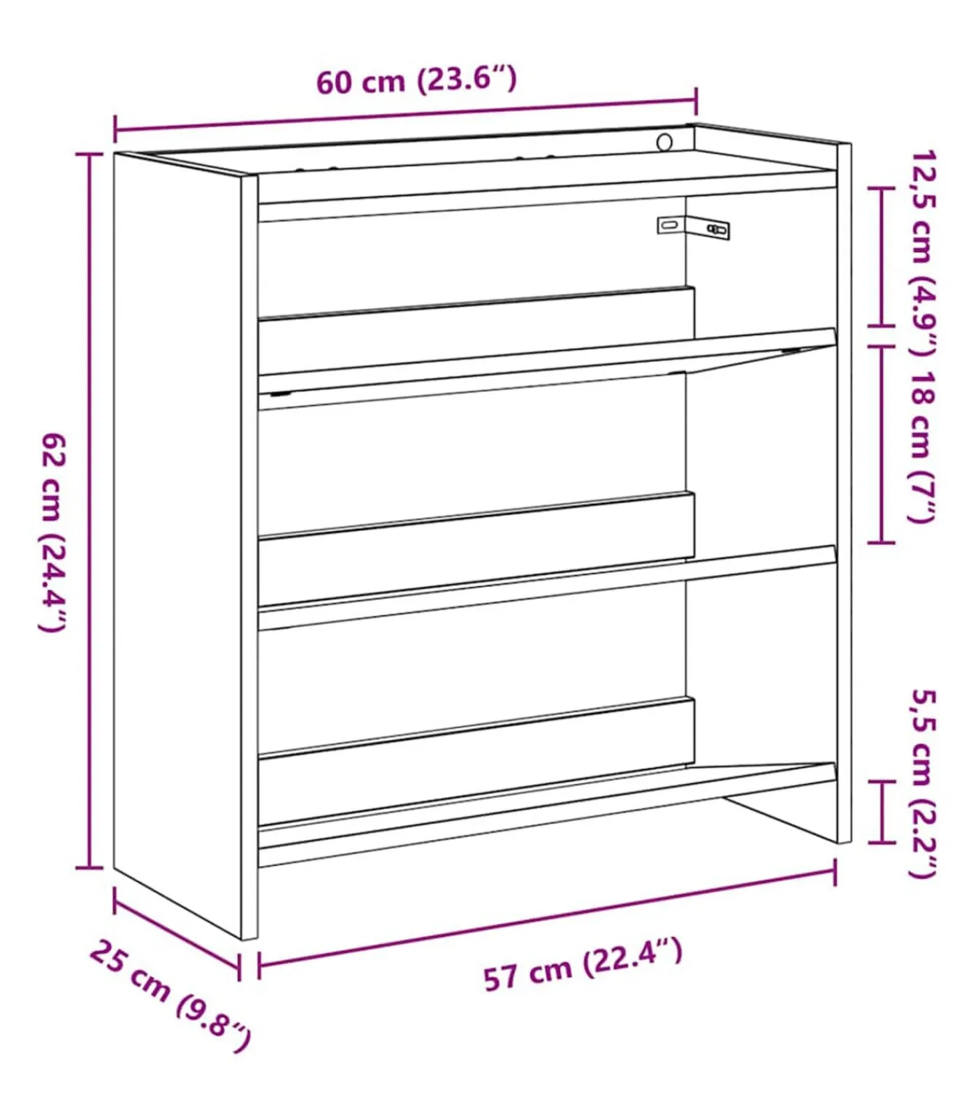 Schoenenrek 60x25x62 cm bewerkt hout betongrijs Organiseren