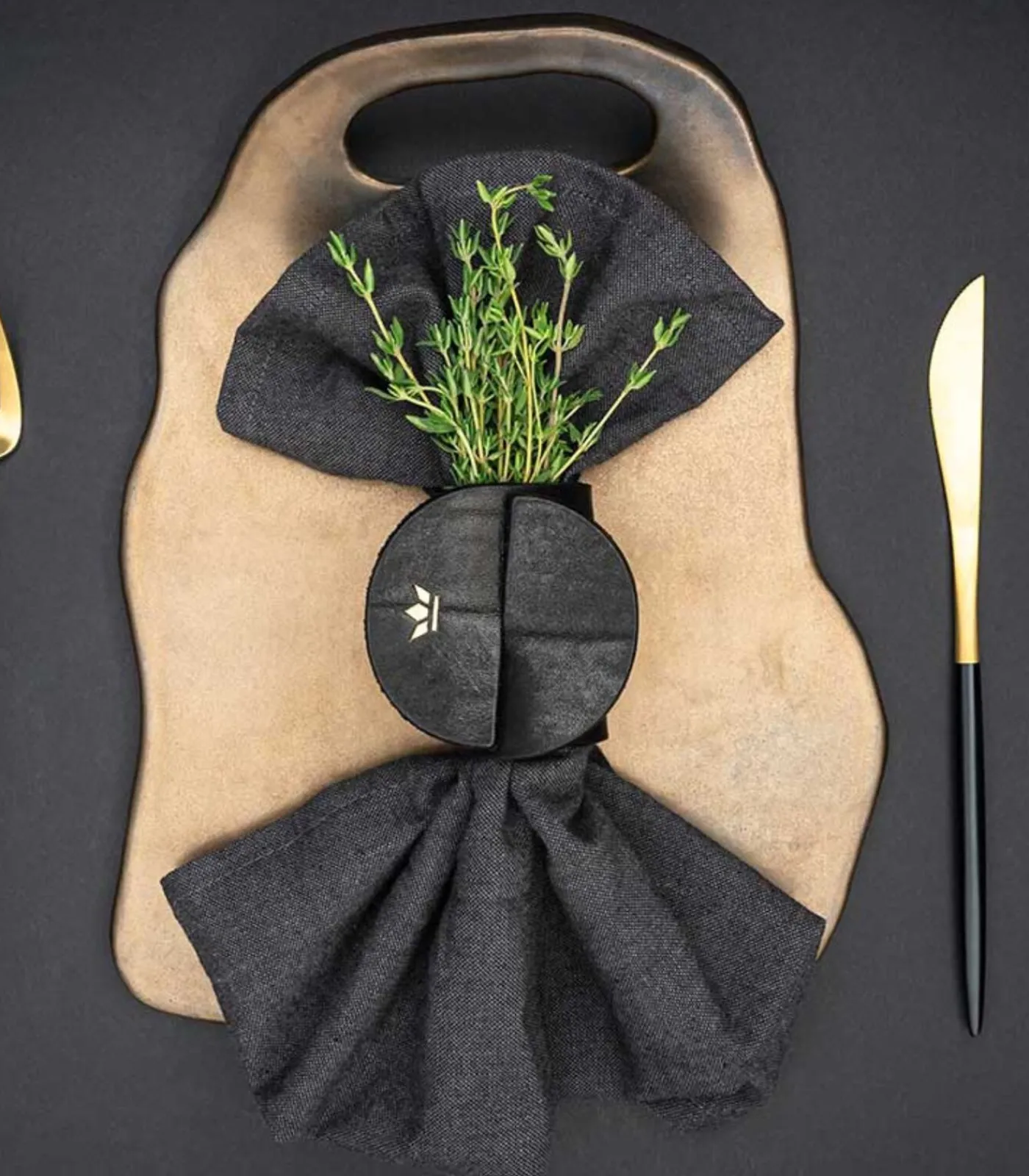 New Servetringen - 4 stuks - Vintage Zwart Keuken- & Tafellinnen