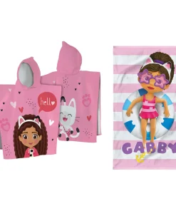 Discount Set Badcape en Strandlaken bedrukt 100% Katoen, GABBY EN HET MAGISCHE HUIS DUO EN Handdoeken