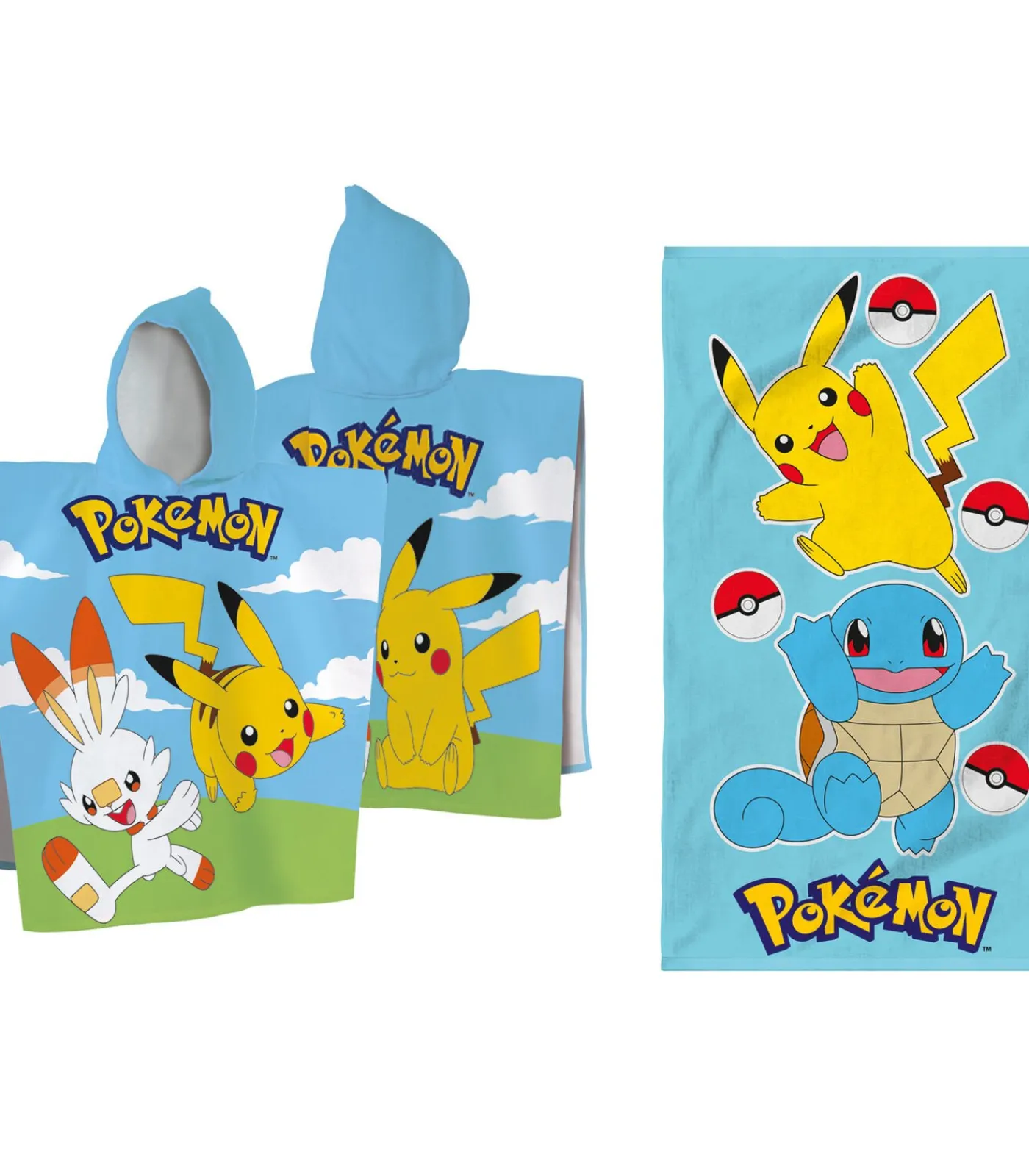 Best Set Badcape en Strandlaken bedrukt 100% Katoen, POKÉMON GRASS EN PORT Handdoeken