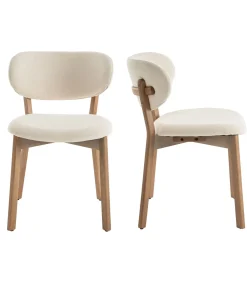 Outlet Set van 2 stoelen AURA beige lusstof en licht hout Stoelen