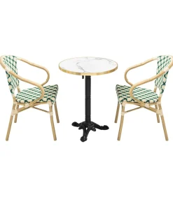 New Set van wit marmeren terrastafel en 2 groene stoelen Tuinmeubelen