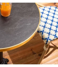 Set van zwart marmeren terrastafel en 2 blauwe stoelen Tuinmeubelen