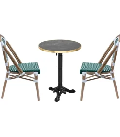 Hot Set van zwart marmeren verstelbare terrastafel en 2 groene stoelen Tuinmeubelen