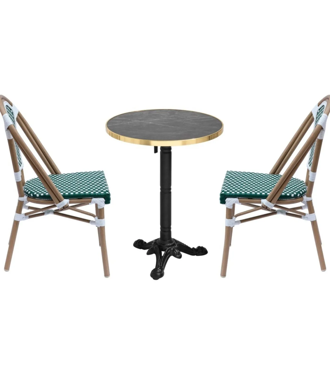 Hot Set van zwart marmeren verstelbare terrastafel en 2 groene stoelen Tuinmeubelen