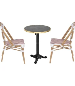 Discount Set van zwart marmeren verstelbare terrastafel en 2 rode stoelen Tuinmeubelen