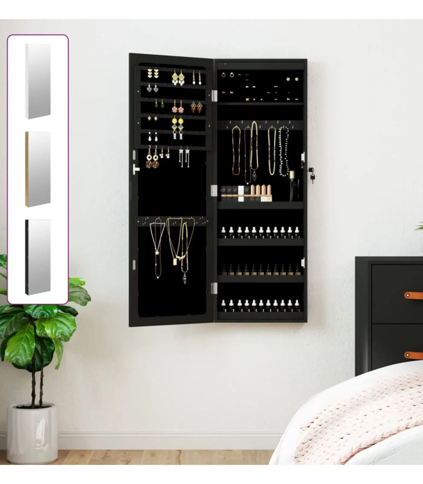 Online Sieradenkast met spiegel en LED wandgemonteerd wit Spiegels