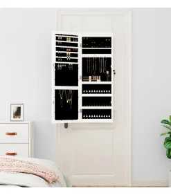 Online Sieradenkast met spiegel en LED wandgemonteerd wit Spiegels