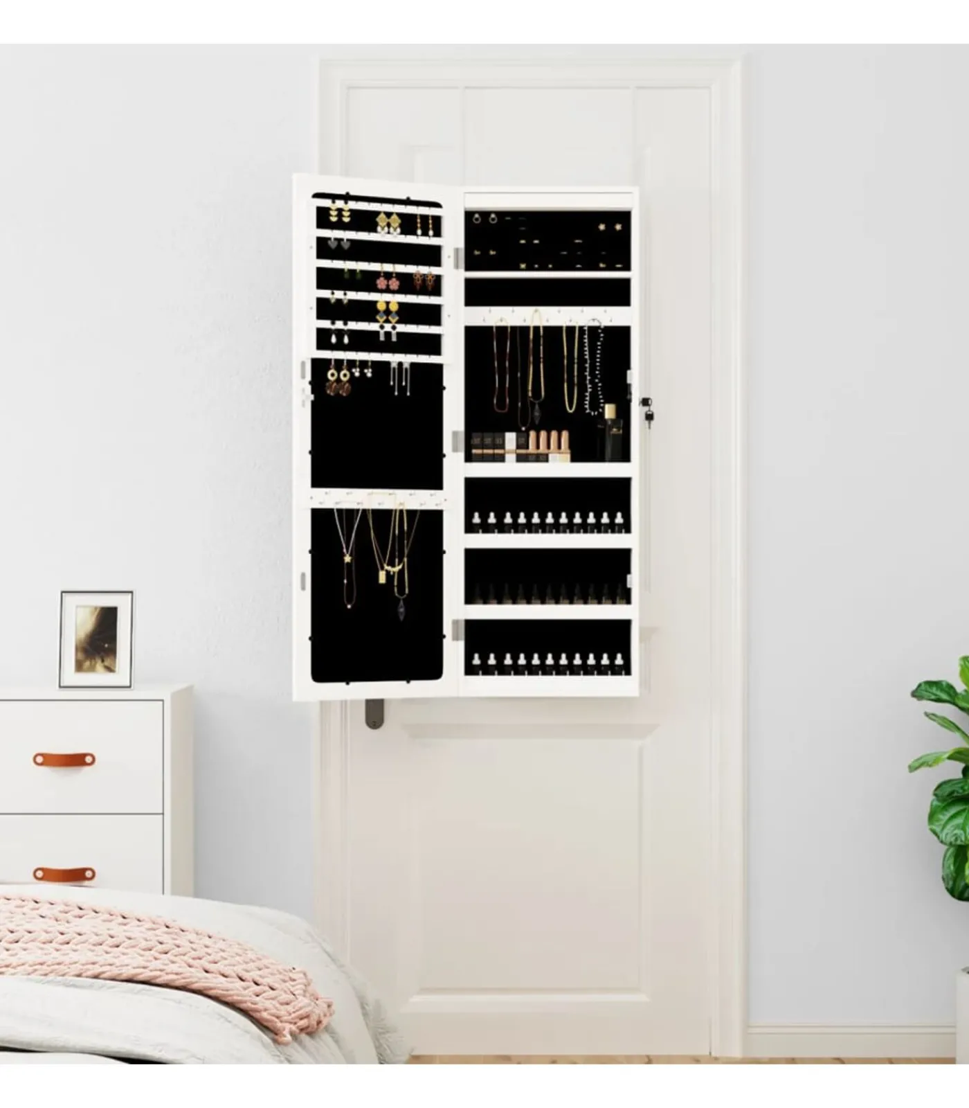 Online Sieradenkast met spiegel en LED wandgemonteerd wit Spiegels