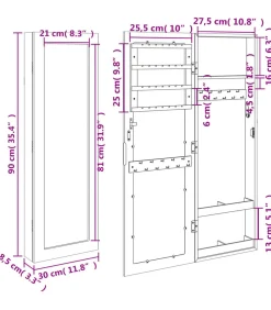 New Sieradenkast met spiegel wandgemonteerd 30x8,5x90 cm zwart Spiegels