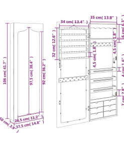 Online Sieradenkast met spiegel wandgemonteerd 37,5x10x106 cm Spiegels