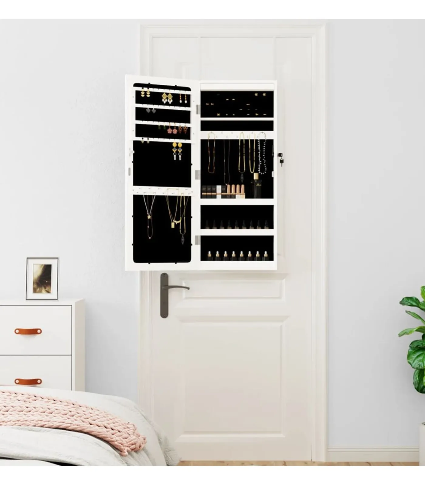 Sale Sieradenkast met spiegel en LED wandgemonteerd wit Spiegels