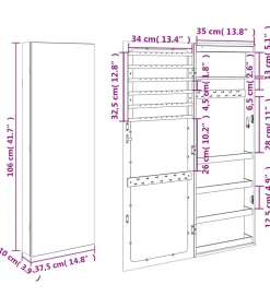 Outlet Sieradenkast met spiegel en LED wandgemonteerd Spiegels