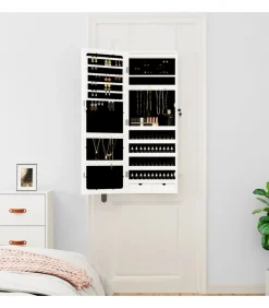 Outlet Sieradenkast met spiegel en LED wandgemonteerd wit Spiegels