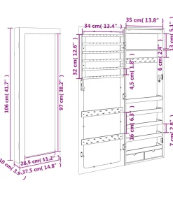 Outlet Sieradenkast met spiegel en LED wandgemonteerd wit Spiegels