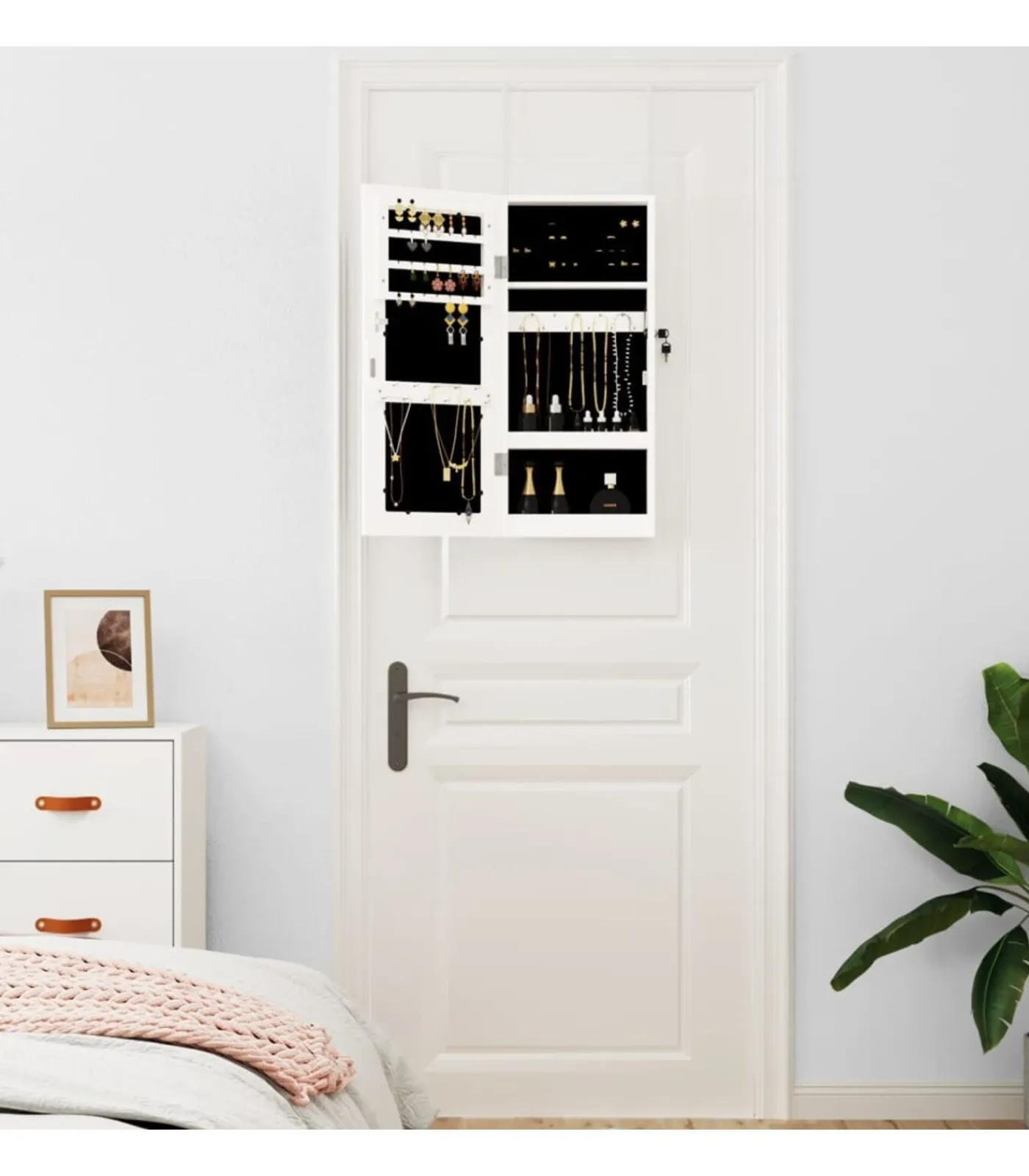 Outlet Sieradenkast met spiegel wandgemonteerd 30x8,5x67 cm wit Spiegels