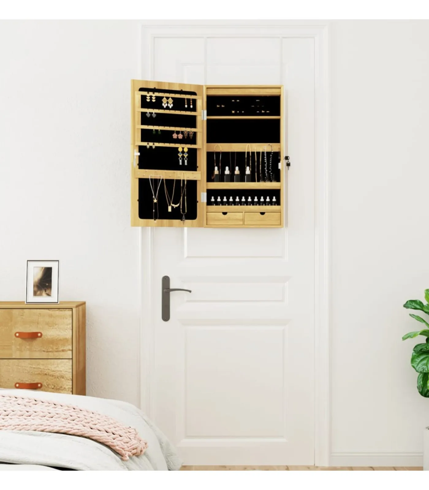 Discount Sieradenkast met spiegel en LED wandgemonteerd Spiegels