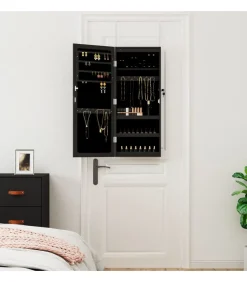 Discount Sieradenkast met spiegel en LED wandgemonteerd zwart Spiegels