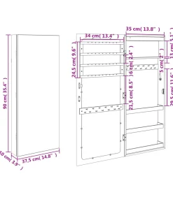 Discount Sieradenkast met spiegel en LED wandgemonteerd zwart Spiegels