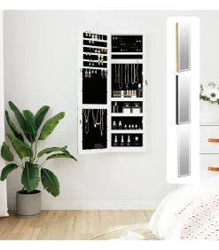 Online Sieradenkast met spiegel en LED wandgemonteerd wit Spiegels