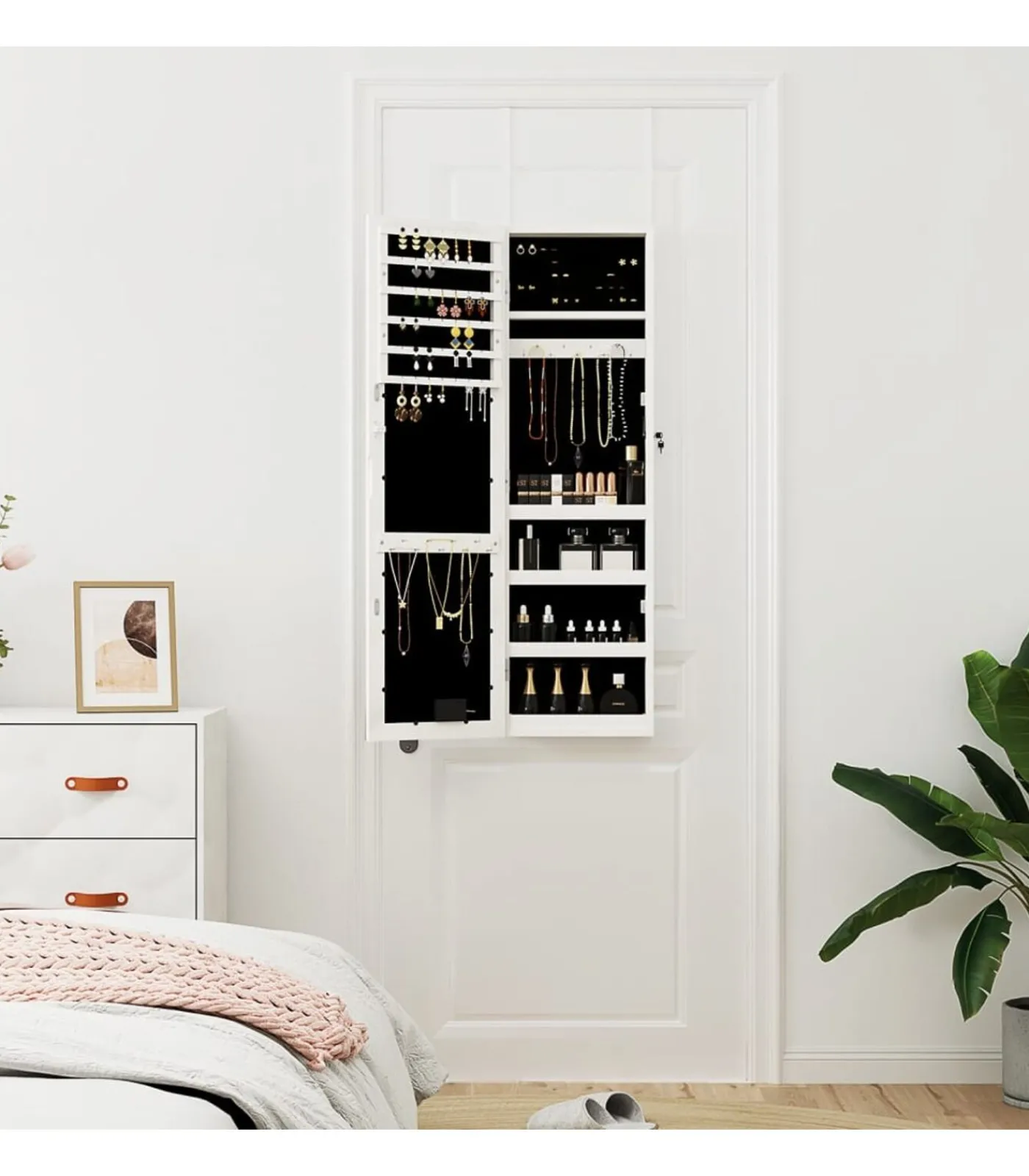 Online Sieradenkast met spiegel en LED wandgemonteerd wit Spiegels