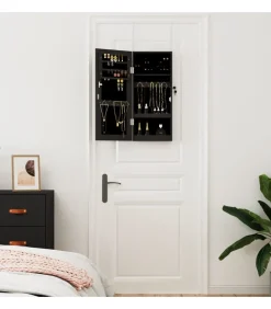 New Sieradenkast met spiegel wandgemonteerd 30x8,5x67 cm zwart Spiegels