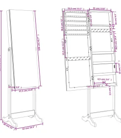 Sieradenkast met spiegel vrijstaand 42x38x152 cm zwart Spiegels